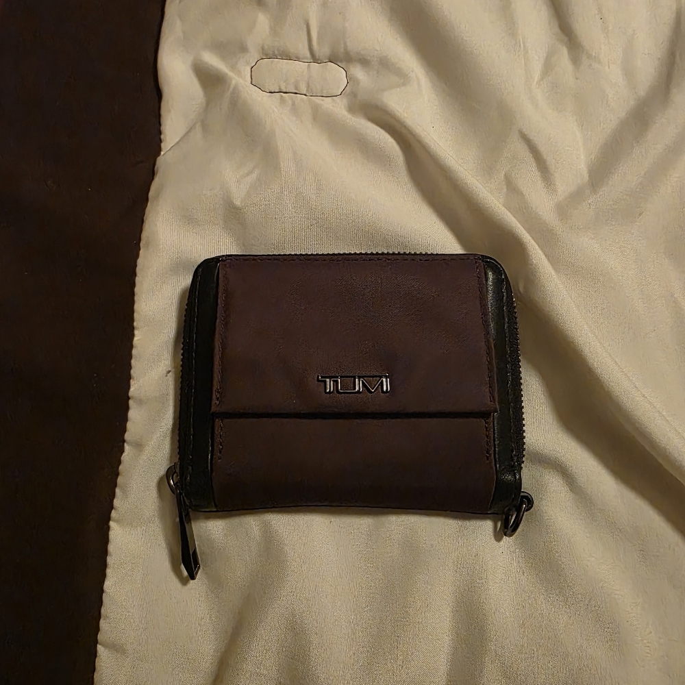 Tumi wine/Deep Purple and Black Zip-Around Leather Wallet
